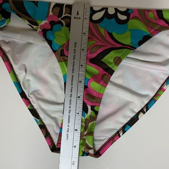 Milly Cabana Blue Pink Green Brown Floral Side Tie Cheeky Bikini Bottoms Size L - Picture 10 of 10